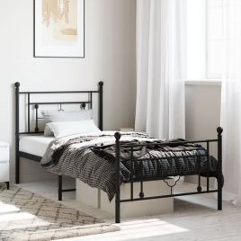 Metal Bed Frame with Headboard and Footboard Black 100x200 cm