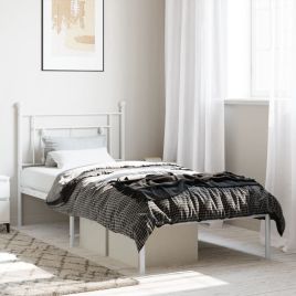 Metal Bed Frame with Headboard White 100x200 cm