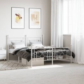 Metal Bed Frame with Headboard and Footboard White 160x200 cm