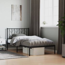 Metal Bed Frame with Headboard Black 100x200 cm