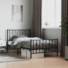 Metal Bed Frame with Headboard and Footboard Black 100x190 cm