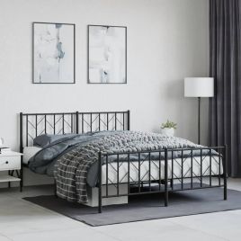 Metal Bed Frame with Headboard and Footboard Black 150x200 cm King Size