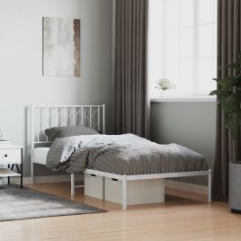 Metal Bed Frame with Headboard White 90x200 cm