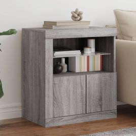 Sideboard with LED Lights Grey Sonoma 60.5x37x67 cm