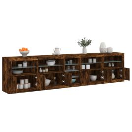 Sideboard with LED Lights Smoked Oak 283x37x67 cm