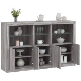 Sideboard with LED Lights Grey Sonoma 162x37x100 cm