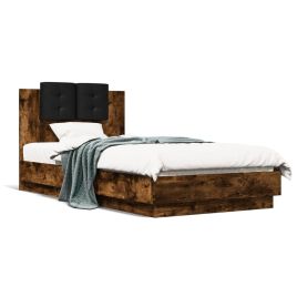 Bed Frame with Headboard Smoked Oak 90x190 cm Single Engineered Wood
