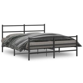 Metal Bed Frame with Headboard and FootboardÂ Black 160x200 cm