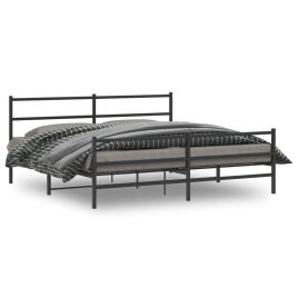 Metal Bed Frame with Headboard and FootboardÂ Black 180x200 cm Super King Size
