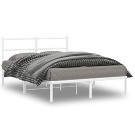 Metal Bed Frame with Headboard White 140x190 cm