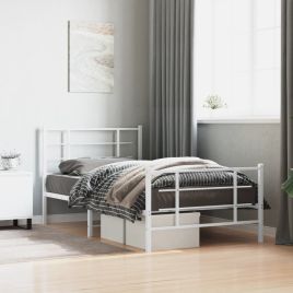 Metal Bedframe with Footboard White 100x200cm