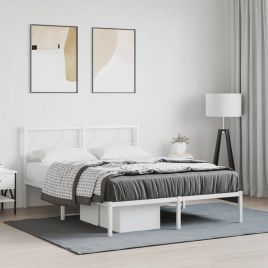 Metal Bedframe with Headboard White 140x200cm