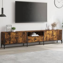 TV Cabinet with Drawer Smoked Oak 200x25x44 cm Engineered Wood