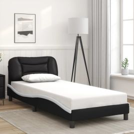 Bedframe Black and White 90x190cm Single Faux Leather