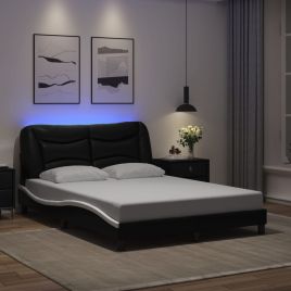 Bedframe with LED Black and White 120x200cm