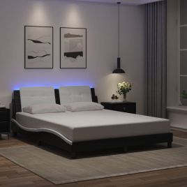 Bedframe with LED Black and White 160x200cm
