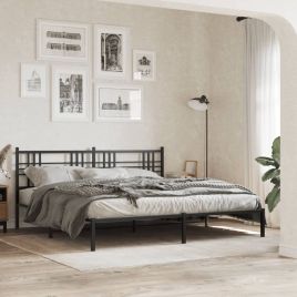 Metal Bedframe with Headboard Black 200x200cm