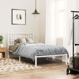 Metal Bedframe with Headboard White 100x200cm