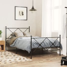 Metal Bedframe with Footboard Black 107x203cm