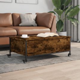 Coffee Table withÂ Wheels Smoked Oak 91x55x34 cm EngineeredÂ Wood