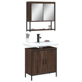 2 Piece Bathroom Furniture Set Brown Oak Engineered Wood - vid-3214664