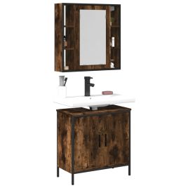 2 Piece Bathroom Furniture Set Smoked Oak Engineered Wood - vid-3214722