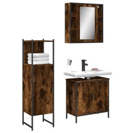 3 Piece Bathroom Cabinet Set Smoked Oak Engineered Wood - vid-3214762