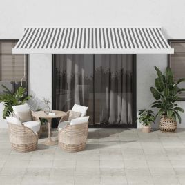 Retractable Awning Anthracite and White 4x3 m Fabric&Aluminium - vid-3216135