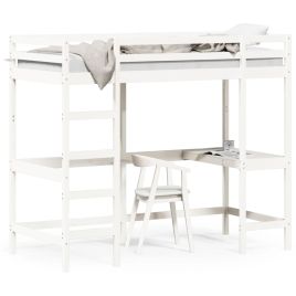 Loft Bed with Desk White 100x200 cm Solid Wood Pine