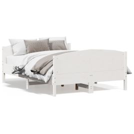 Bed Frame with Headboard White 140x200 cm Solid Wood Pine