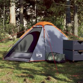Camping Tent Dome 2-Person Grey and Orange Waterproof - vid-94767