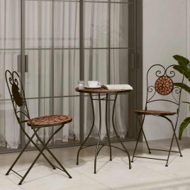 HIOCOVE Mosaic Bistro Set Terracotta and Ceramic Iron