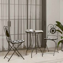 HIOCOVE Mosaic Bistro Set and White and Ceramic Iron - Black