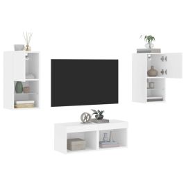 4 Piece TV Wall Cabinets with LED Lights White
