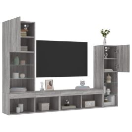 4 Piece TV Wall Units with LED Grey Sonoma Engineered Wood