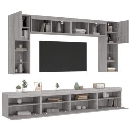 8 Piece TV Wall Cabinet Set with LED Lights Grey Sonoma
