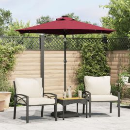 ERSCOVE Garden Parasol with LEDs and Pole Bordeaux 225x225x212cm Steel - Red