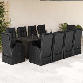 CLOFT 11 Piece Garden Dining Set with Cushions Poly Rattan - Black