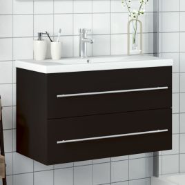 Bathroom Sink Cabinet with Built-in Basin Black - vid-3278777