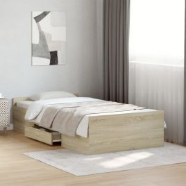 Bedframe with Drawers Sonoma Oak 100x200cm