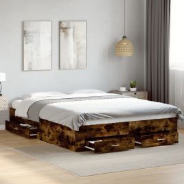 Bedframe with Drawers Smoked Oak 160x200cm