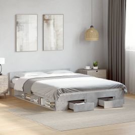 Bedframe with Drawers 120x190cm Concrete Grey Small Double