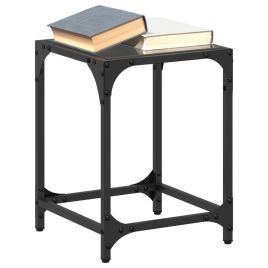 Coffee Tables with Black Glass Top 2 pcs 30x30x40 cm Steel - vid-845953