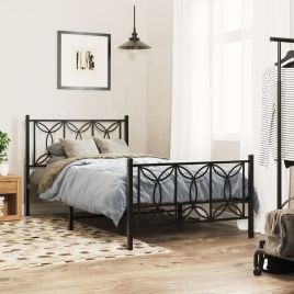 Metal Bedframe with Footboard Black 100x200cm