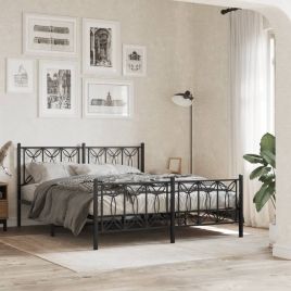 Metal Bedframe with Footboard Black 150x200cm