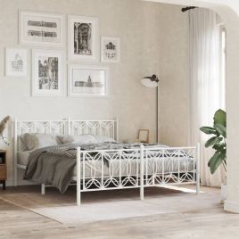 Metal Bedframe with Footboard White 150x200cm