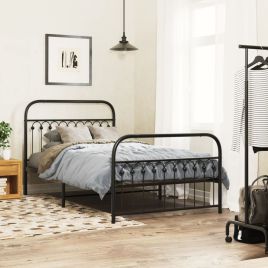 Metal Bedframe with Footboard Black 107x203cm