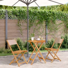 3 Piece Bistro Set Taupe Fabric and Solid Wood - vid-3281750