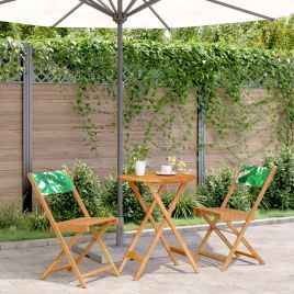 3 Piece Bistro Set Leaf Pattern Fabric and Solid Wood - vid-3281752