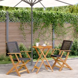 3 Piece Bistro Set Black Poly Rattan and Solid Wood - vid-3281790